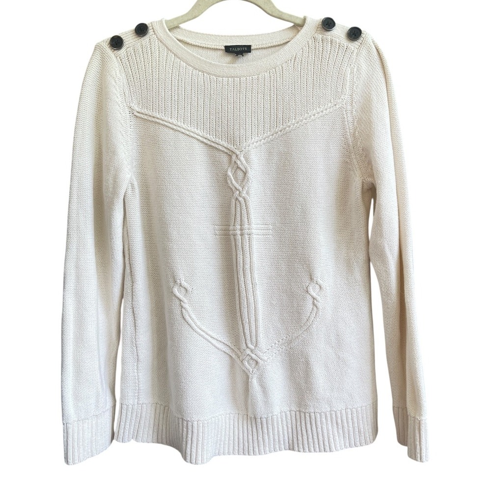 Talbots Cream Anchor Nautical Knit‎ Pullover Sweater L